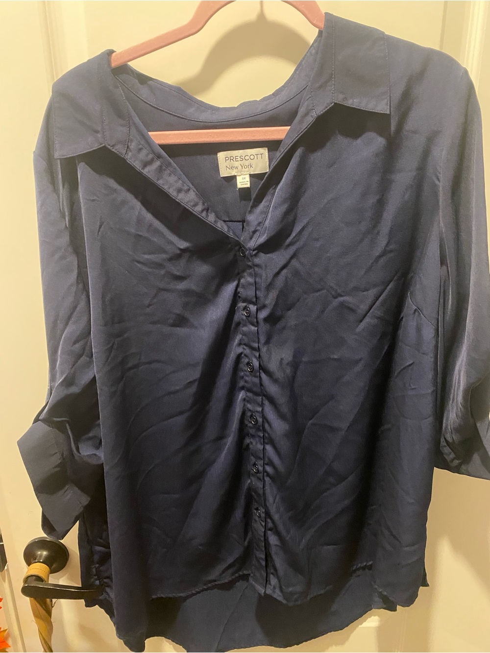 Prescott New York Navy Button-Front Blouse